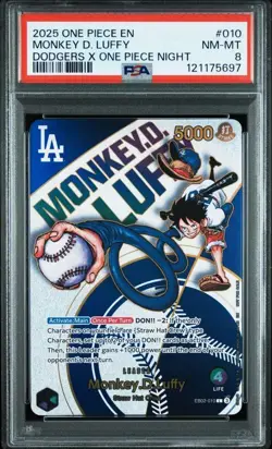 PSA 8 NM Monkey D Luffy EB02-010 Dodgers Promo One Piece Card English - Image 1