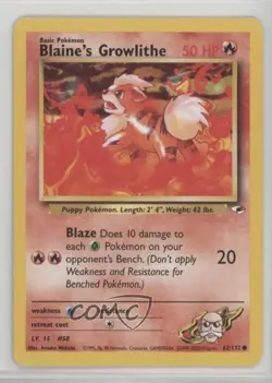Blaine's Growlithe Pokemon Gym Heroes #62 2000 17t2 - Image 1
