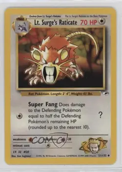Lt Surge's Raticate Pokemon Gym Heroes #51 2000 10cj - Image 1