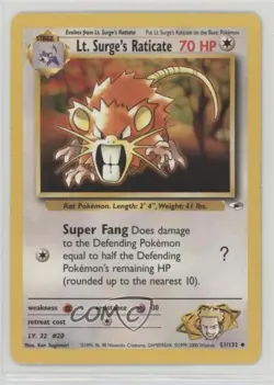 Lt Surge's Raticate Pokemon Gym Heroes #51 2000 10cj - Image 1