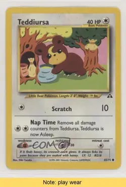 Teddiursa Pokemon Neo Discovery #65 2001 READ 0f8 - Image 1