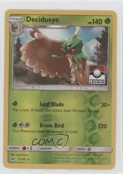 Decidueye (Pokemon League) Reverse Foil Pokemon Sun & Moon Base #11 0y59 - Image 1