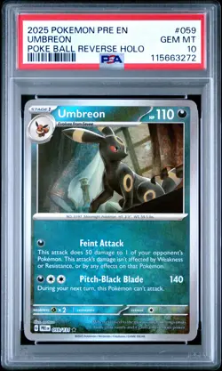2025 POKEMON PRE EN-PRISMATIC EVOLUTIONS POKE BALL REVERSE HOLO UMBREON PSA 10 - Image 1