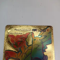 Pokemon Pikachu & Zekrom GX Tag Team Gold Foil Rainbow Art Metal Card Excellent - Image 3