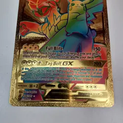 Pokemon Pikachu & Zekrom GX Tag Team Gold Foil Rainbow Art Metal Card Excellent - Image 5