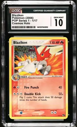 Pokemon Blaziken POP Series 1 Card 1/17 Cosmos Holo Rare CGC 10 GEM MINT - Image 1