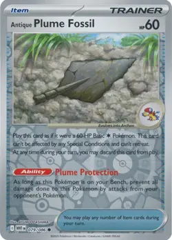 Antique Plume Fossil 079/086 Reverse Holo White Flare English Pokemon Card NM - Image 1