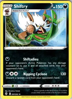 Pokemon TCG Shiftry Sword & Shield Evolving Skies 097/203 Regular Rare Card NM - Image 1