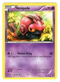 Pokemon TCG Venipede XY Base Set 51/146 Regular Common Card Played LP - Image 1