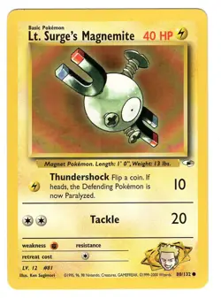 Pokemon Lt Surge’s Magnemite Gym Heroes 80/132 Unlimited Common Card WOTC LP-NM - Image 1