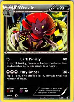Pokemon TCG Weavile B&W Next Destinies 70/99 Regular Rare Card Played MP - Image 1
