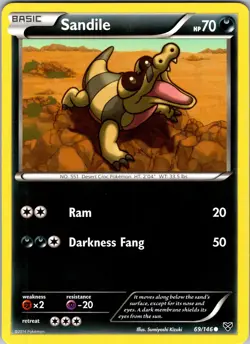 Pokemon TCG Sandile XY Base Set 69/146 Regular Common Card NM - Image 1
