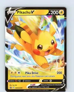 Pokemon TCG Pikachu V Black Star Promo SWSH285 Ultra Holo Rare Promo Card NM - Image 1