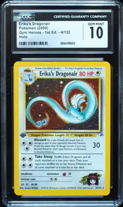 1st Edition Erika's Dragonair 4/132 Gym Heroes Pokemon Card CGC 10 Gem Mint 002 - Image 1