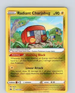 Pokemon TCG Radiant Charjabug SWSH Crown Zenith 051/159 Radiant Holo Rare NM - Image 1