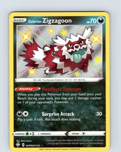 Pokemon TCG Galarian Zigzagoon SWSH Shining Fates SV078/SV122 Shiny Holo Rare NM - Image 1