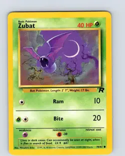 Pokemon TCG Zubat Team Rocket 70/82 Unlimited Regular Common Card WOTC Played LP - Image 1