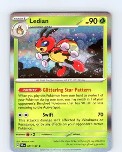 Pokemon TCG Ledian S&V Stellar Crown 003/142 Holo Rare Card NM - Image 1