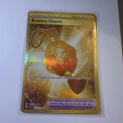 Pokemon TCG Bravery Charm Stellar Crown Gold Secret Hyper Rare Card 175/142 - Image 1