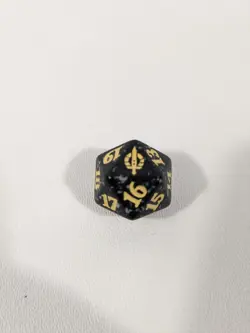 MTG d20 Spindown 20-side Life Counter die March of the Machines Black & Yellow - Image 1