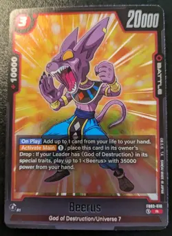 Beerus FB03-018 Foil Rare Raging Roar Dragon Ball Super Card Game - Image 1