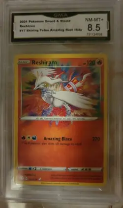 2021 Pokemon SWSH Shining Fates Holo Foil Reshiram Rare 17 GMA 8.5 NM-MT+ - Image 1