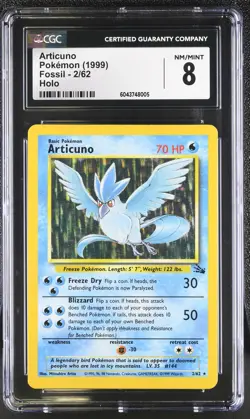 CGC 8 Articuno 1999 Fossil 2/62 Holo Pokemon Card psa - Image 1