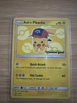 Ash’s Hat Pikachu SM111 Ultra Rare Non Holo Exclusive Promo Pokemon Card - Image 1