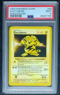 1999 POKEMON SHADOWLESS ELECTABUZZ #20 PSA 9 MINT BASE SET #20/102 RARE NICE! - Image 1