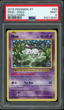 Mew Holo 53/108 Pokemon XY 2016 Evolutions PSA 9 MINT - Image 1