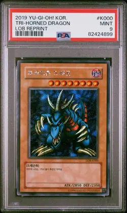 PSA 9 MINT 2019 TRI HORNED DRAGON YUGIOH KOR LOB REPRINT #K000 G4802&4829 - Image 1