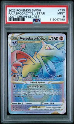 2022 POKEMON SWORD & SHIELD LOST ORIGIN SECRET FULL ART/AERODACTYL VSTAR PSA 9 - Image 1