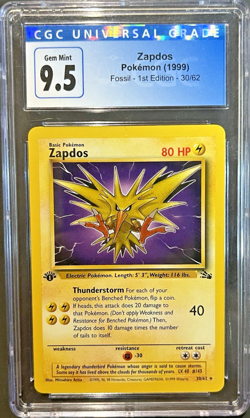 Zapdos 1st Edition Pokemon Fossil CGC 9.5 Blue Label Gem Mint - Image 1