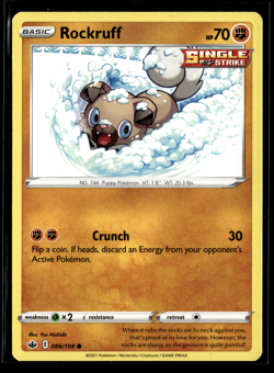 Pokemon TCG Rockruff Chilling Reign 086/198 Regular Common Card LP 2021 - Image 1