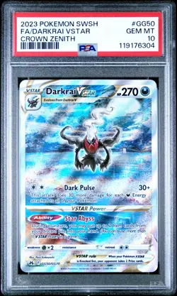 2023 POKEMON SWORD & SHIELD CROWN ZENITH #GG50 FULL ART/DARKRAI VSTAR PSA 10 - Image 1