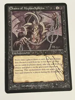 SIGNED MTG Magic the Gathering CHAINS OF MEPHISTOPHELES English Legends Rare - Image 1