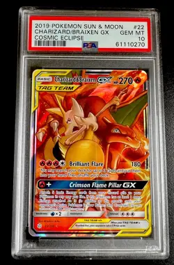 2019 Pokemon SM Cosmic Eclipse Charizard Braixen GX #22 Full Art Holo PSA 10 - Image 2