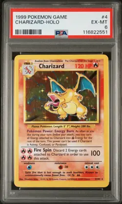 1999 POKEMON BASE SET UNLIMITED #4 CHARIZARD-HOLO PSA 6 - Image 1