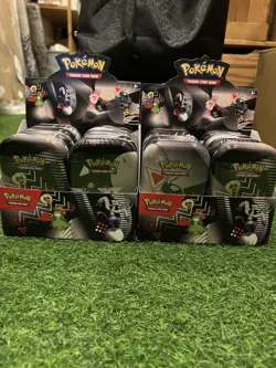 Pokemon TCG Black Bolt White Flare Mini Tin Full Art Set With Display Case - Image 1