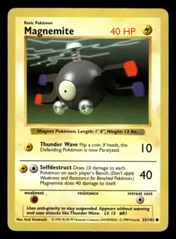 Magnemite 53/102 Shadowless Base Set Pokemon Card - Image 1