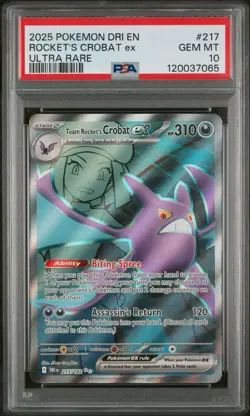2025 POKEMON DRI EN-DESTINED RIVALS ULTRA RARE TEAM ROCKET'S CROBAT EX PSA 10 - Image 1