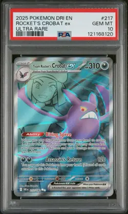 2025 POKEMON DRI EN-DESTINED RIVALS ULTRA RARE TEAM ROCKET'S CROBAT EX PSA 10 - Image 1