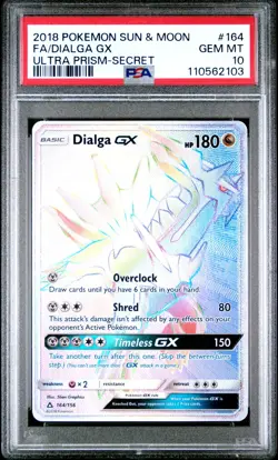 PSA 10 GEM MINT Dialga GX 164/156 Ultra Prism Secret Rare Pokemon Card Rainbow - Image 1