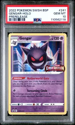 PSA 10 Gengar SWSH241 Lost Origin Stamped Promo Holo PRERELEASE Pokemon Card - Image 1