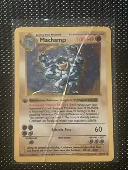 Pokemon TCG Machamp Holo 1st Edition Unlimited Rare Card Base Set 8/102 - Image 1