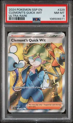 Clemont'S Quick Wit PSA8 2024 Pokemon Ssp En-Surging Sparks Ultra Rare #229 - Image 1