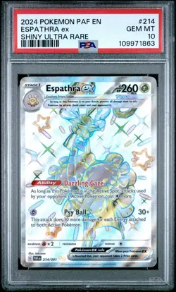 Espathra Ex PSA10 2024 Pokemon Paf En-Paldean Fates Shiny Ultra Rare #214 - Image 1