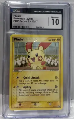 CGC Gem Mint 10 Plusle Pokemon Card 2004 Pop Series 1, Card # 13/17 - Image 1