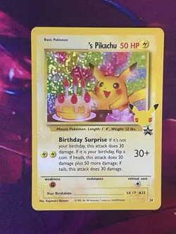 Birthday Pikachu 24 Holo Rare 25th Celebrations Classic Pokemon Card NM - Image 1
