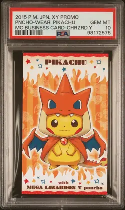PSA 10 Pokemon 2015 Japanese Poncho Wearing Pikachu Business Card Charizard Y - Image 1